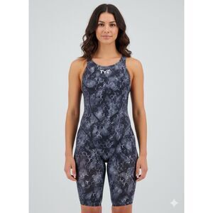 TYR Avictor Open Back Swimsuit Womens Size 26 Black & Gray Kneeskin Suit